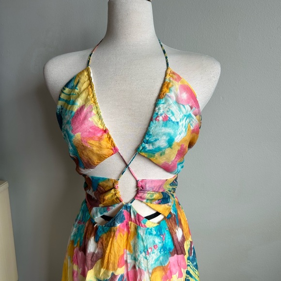 Lulus Floral Cutout Maxi Dress - Open Back Wedding Guest, medium, fits small - Picture 3 of 6